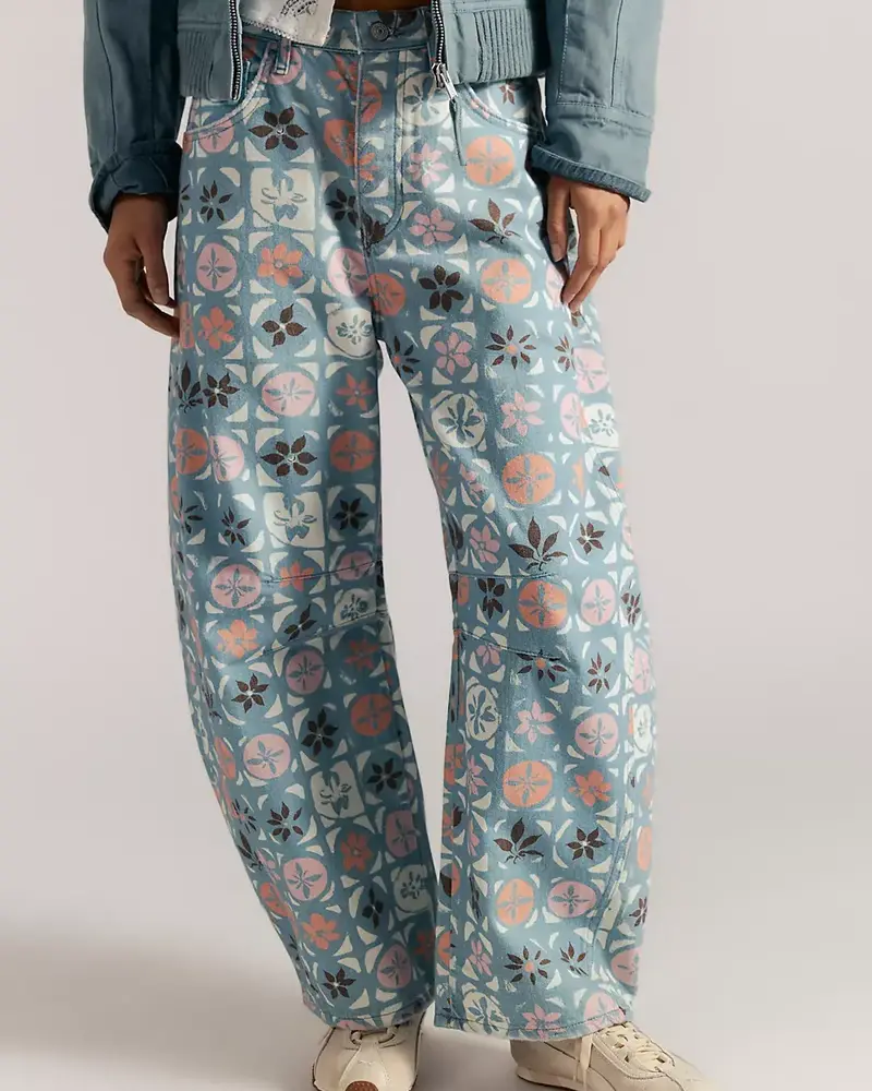 Free People Good Luck Printed Barrel Jeans | Jade
