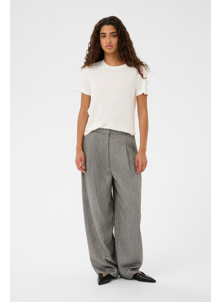 Nanine Barrel Trousers | Grey Herringbone