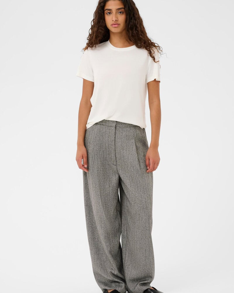 Nanine Barrel Trousers | Grey Herringbone