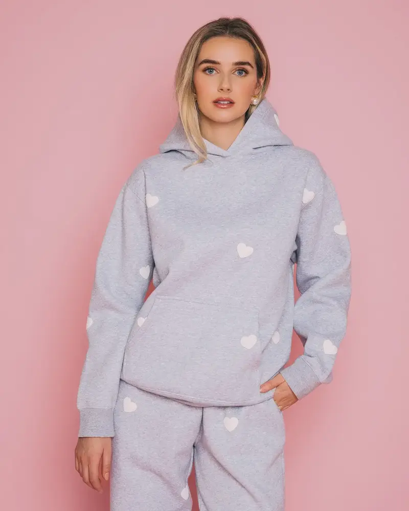 All Over Heart Classic Hoodie | Grey