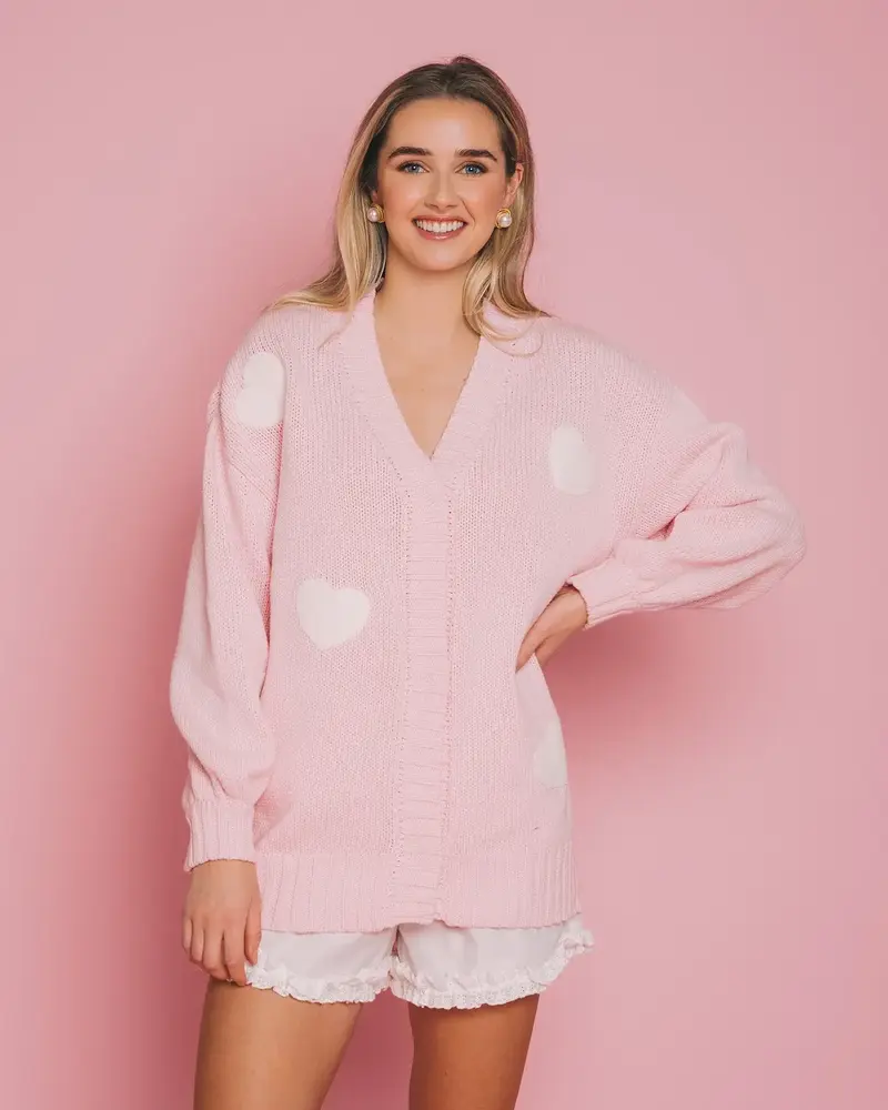 Heart Oversized Cardigan | Pink