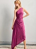 Solid Asymmetrical Pleated Maxi Dress | Purple Magenta