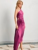 Solid Asymmetrical Pleated Maxi Dress | Purple Magenta