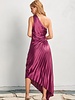 Solid Asymmetrical Pleated Maxi Dress | Purple Magenta