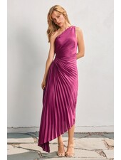 Solid Asymmetrical Pleated Maxi Dress | Purple Magenta