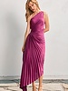 Solid Asymmetrical Pleated Maxi Dress | Purple Magenta