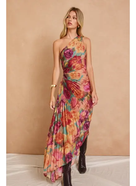 Garden Asymmetrical Pleated Maxi Dress | Mauve