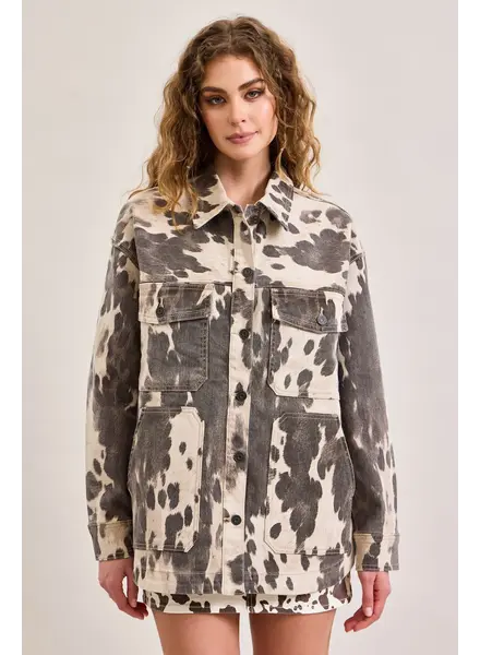 Dakota Cow Print Denim Jacket