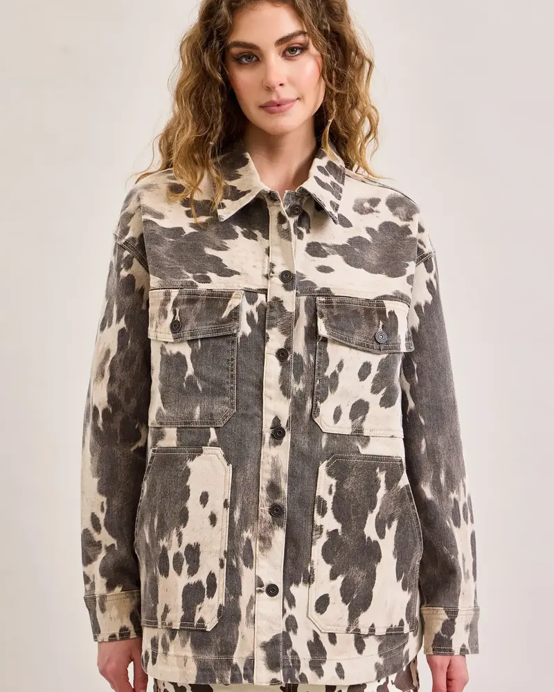 Dakota Cow Print Denim Jacket