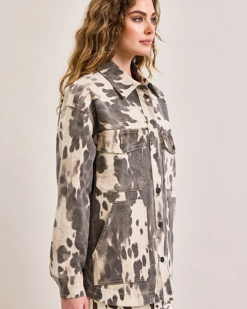 Dakota Cow Print Denim Jacket
