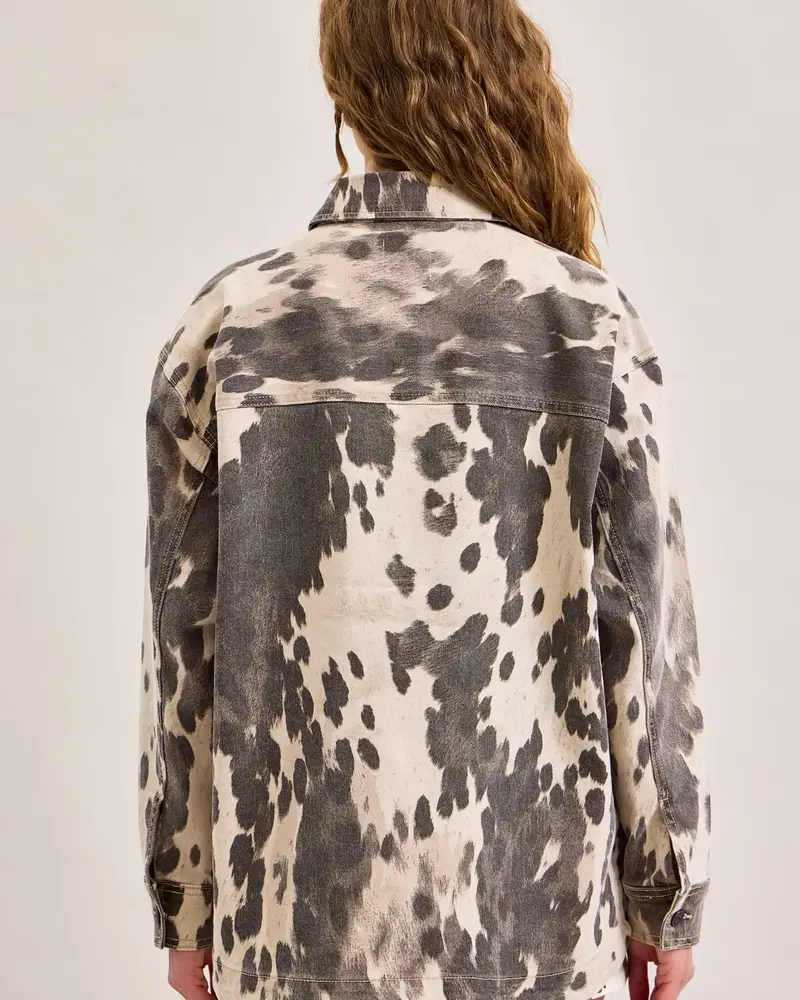 Dakota Cow Print Denim Jacket