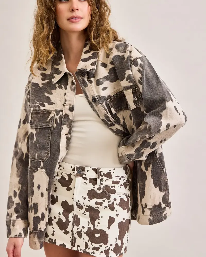 Dakota Cow Print Denim Jacket