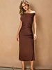 Shelley Satin Off the Shoulder Midi Dress | Espresso