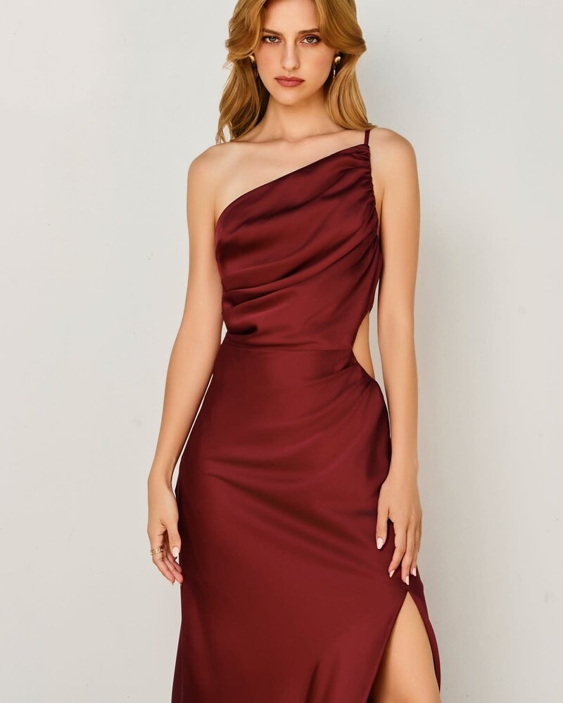 Jackie One Shoulder Ruched Maxi Dress