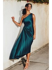 Solid Asymmetrical Pleated Maxi Dress | Sapphire