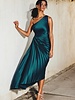 Solid Asymmetrical Pleated Maxi Dress | Sapphire