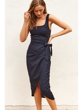 Heaven Sent Tulip Midi Wrap Dress | Navy