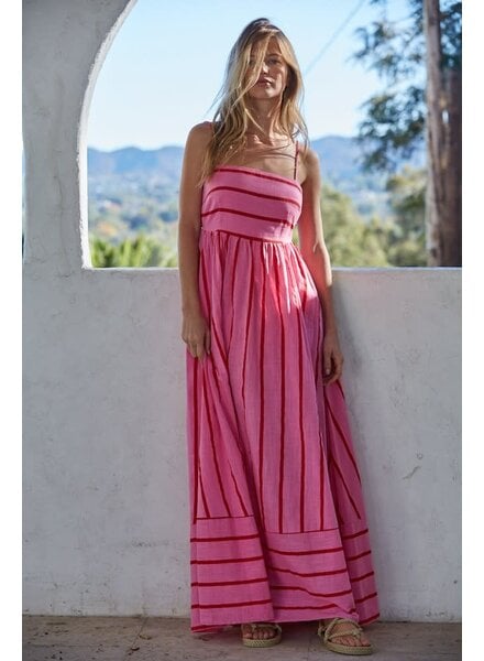 Square Cotton Flare Midi Dress | Pink