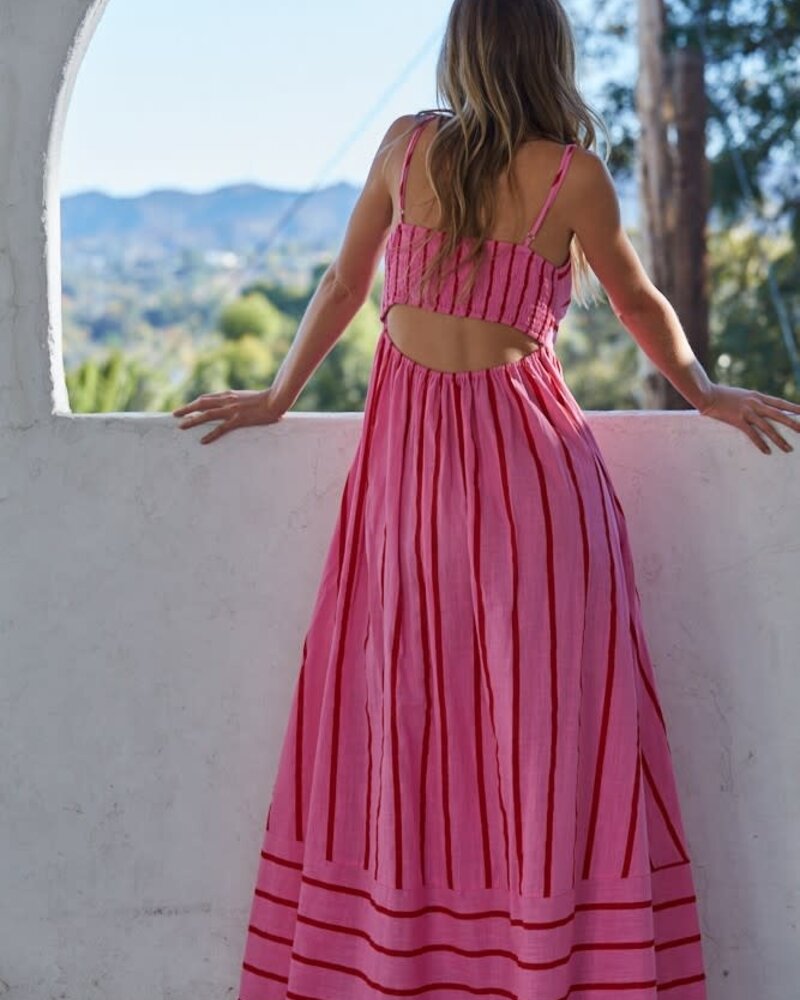 Square Cotton Flare Midi Dress | Pink