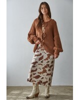 Cow Print Satin Midi Skirt