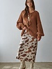 Cow Print Satin Midi Skirt