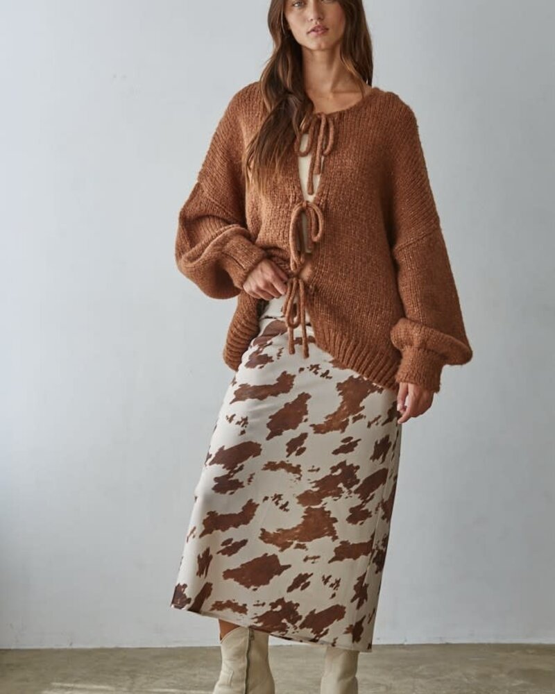 Cow Print Satin Midi Skirt