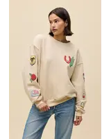 Western Patches Oversized Crew Sweater