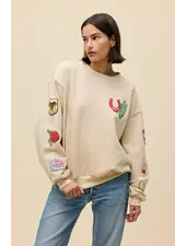 Western Patches Oversized Crew Sweater