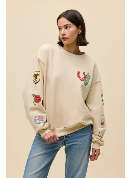 Western Patches Oversized Crew Sweater