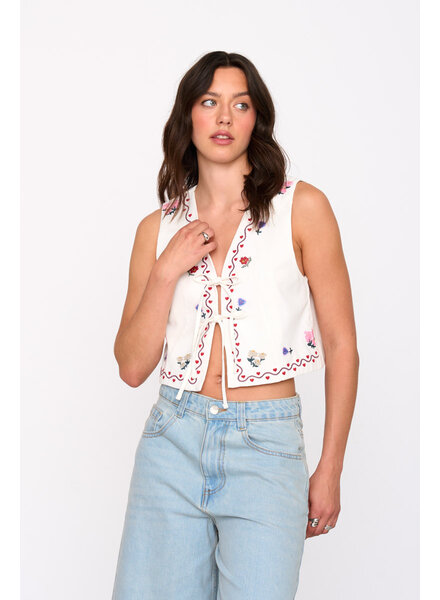 Kenna Embroidered Vest | White