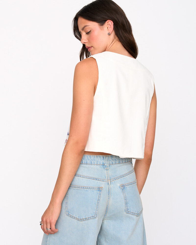 Kenna Embroidered Vest | White