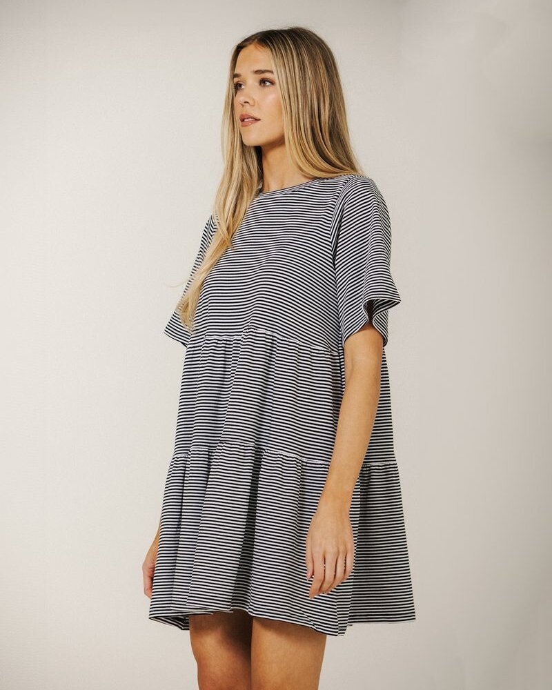 Tiered T-Shirt Dress | White/Black