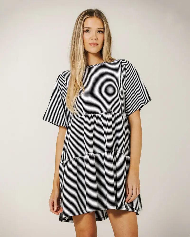 Tiered T-Shirt Dress | White/Black
