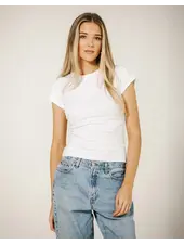 Ribbed Fitted Tee | White/Blue