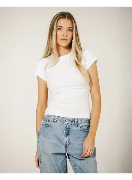 Ribbed Fitted Tee | White/Blue