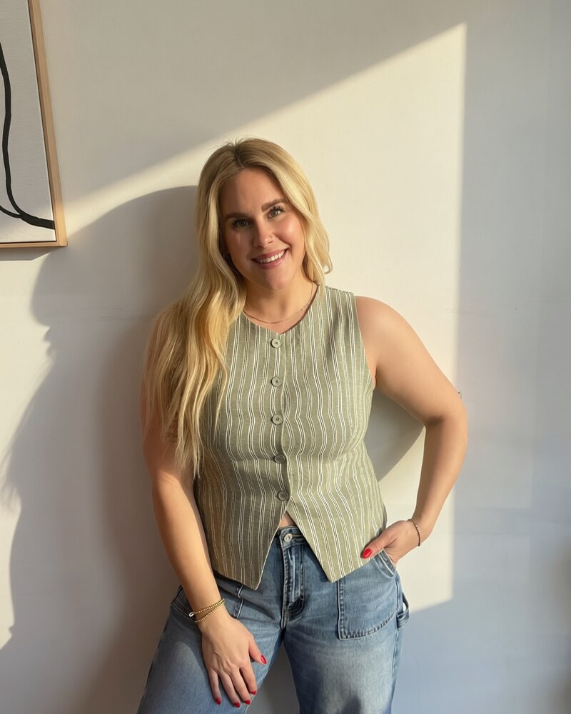 Kennedy Stripe Vest | Green