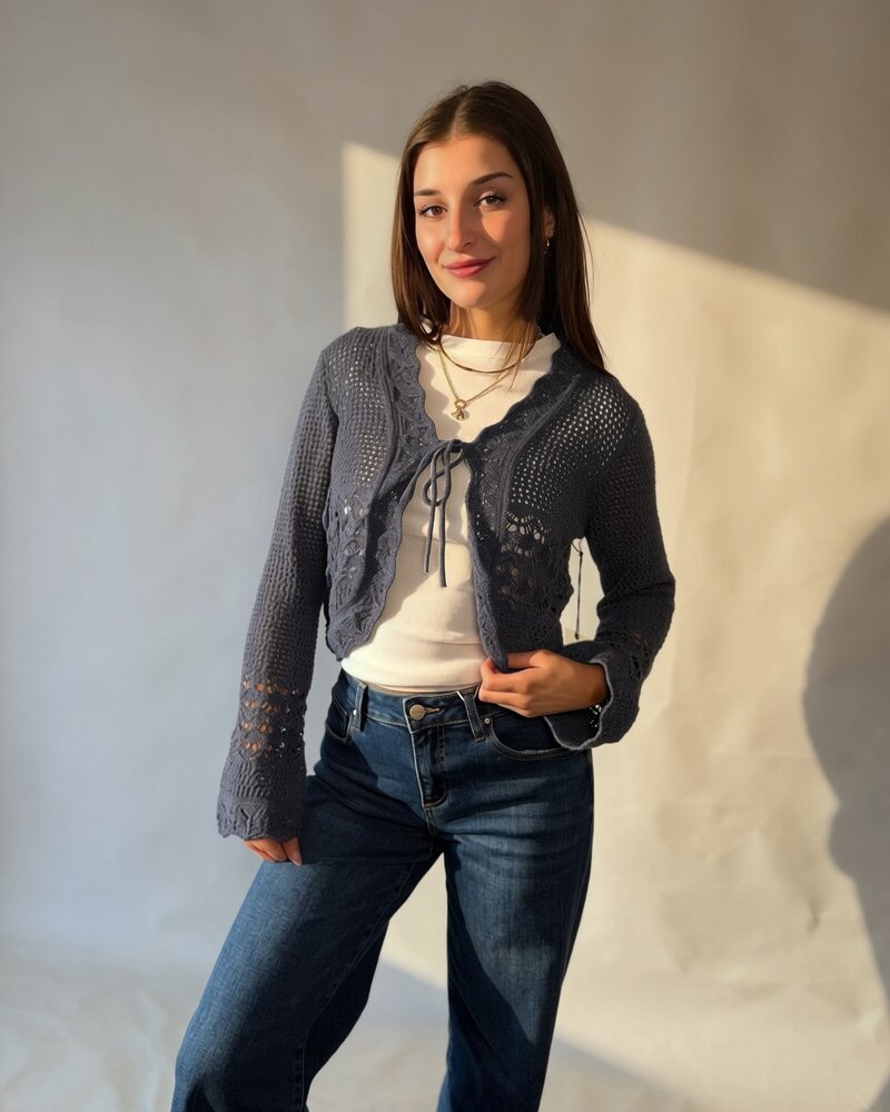 Audrey Crochet Cardigan | Indigo