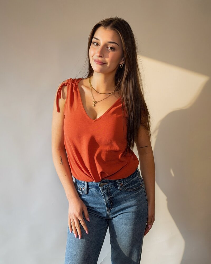 Copper Tie Shoulder Top