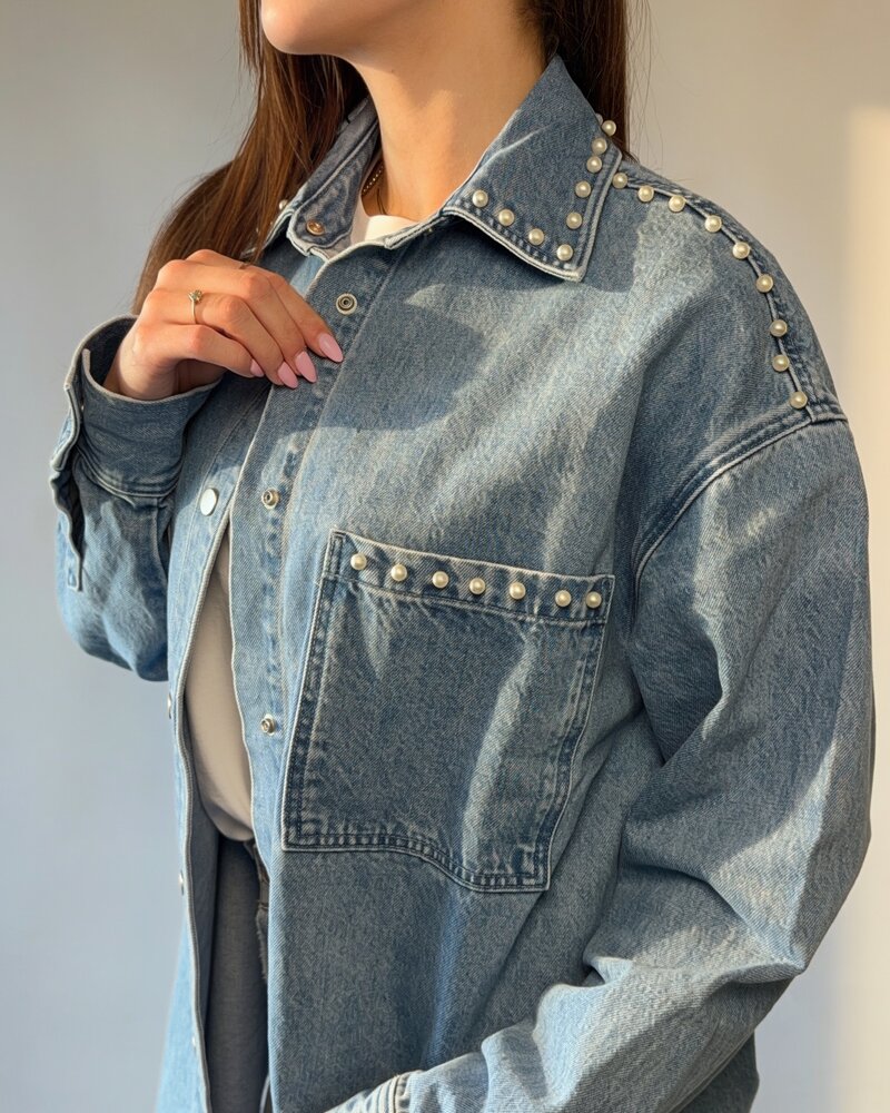 'Shania' Denim Jacket | Pearls