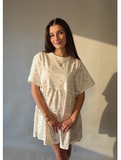 Tiered T-Shirt Dress | Cream/Pink