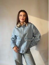 Boxy Denim Cow Print Jacket