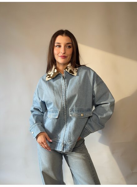 Boxy Denim Cow Print Jacket