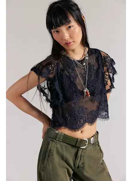 Free People Lunar Ash Lace Top | Black