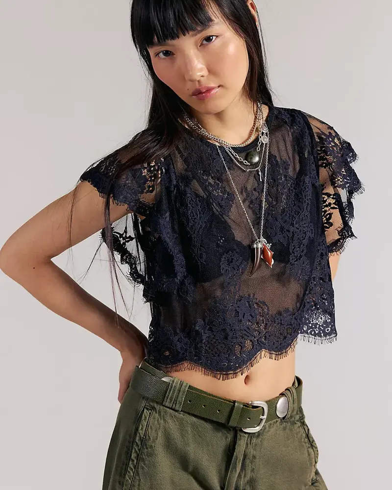 Free People Lunar Ash Lace Top | Black