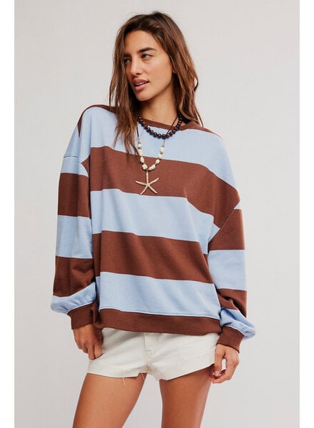 Free People Classic Striped Oversized Crewneck | Periwinkle