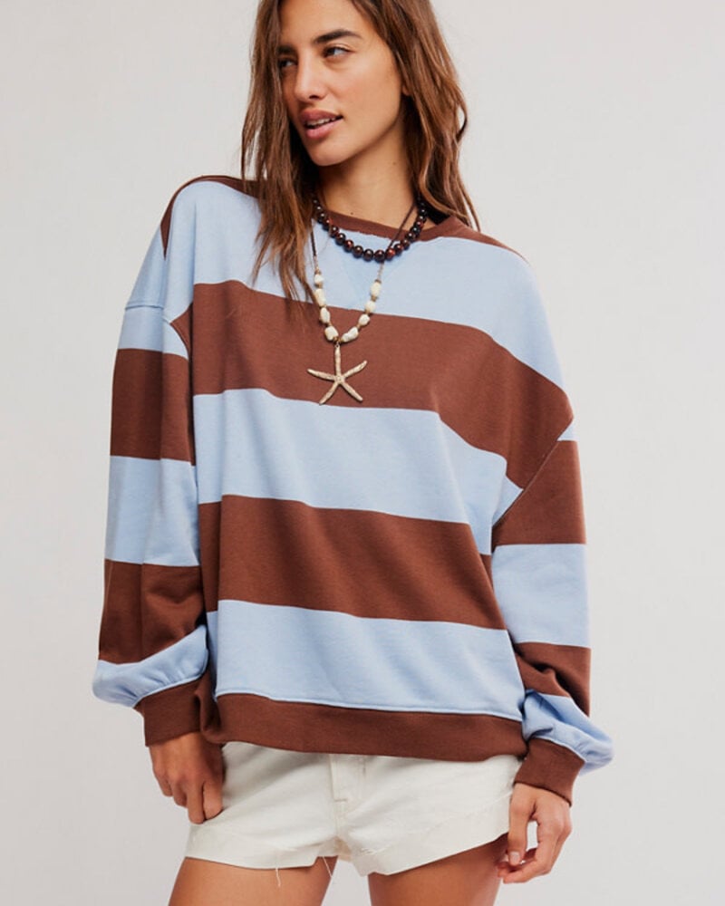 Free People Classic Striped Oversized Crewneck | Periwinkle