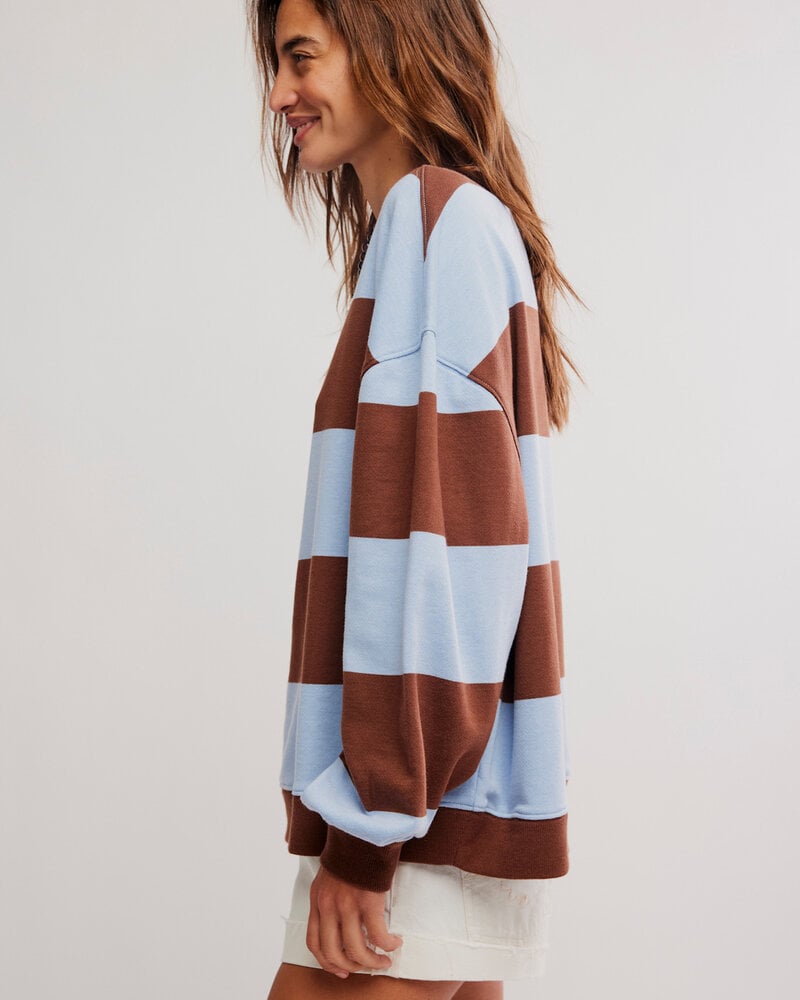 Free People Classic Striped Oversized Crewneck | Periwinkle