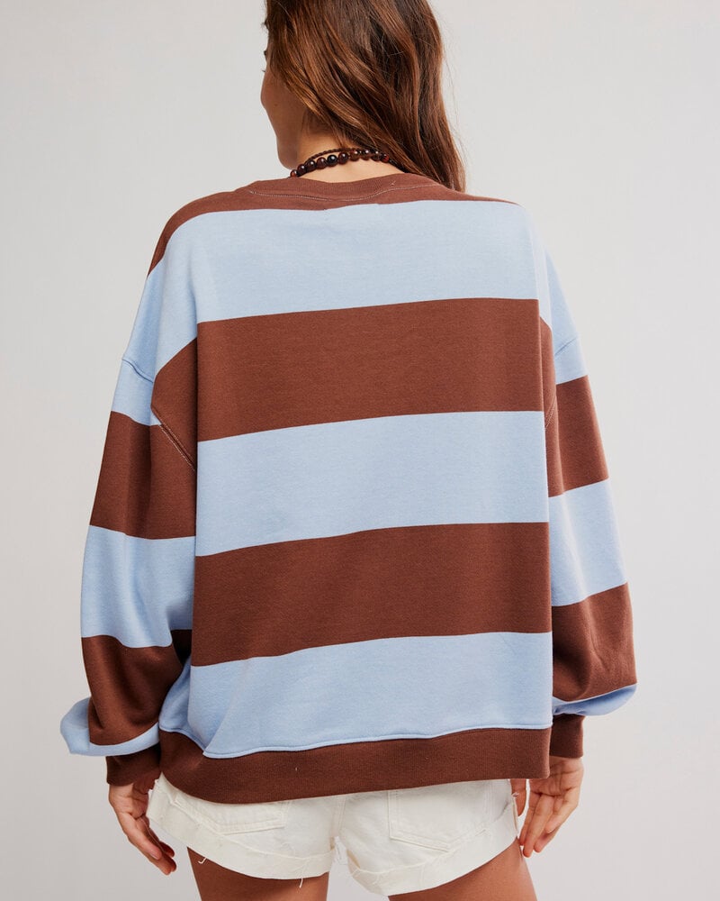 Free People Classic Striped Oversized Crewneck | Periwinkle