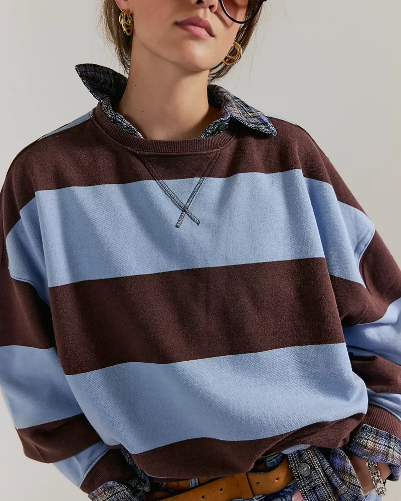 Free People Classic Striped Oversized Crewneck | Periwinkle