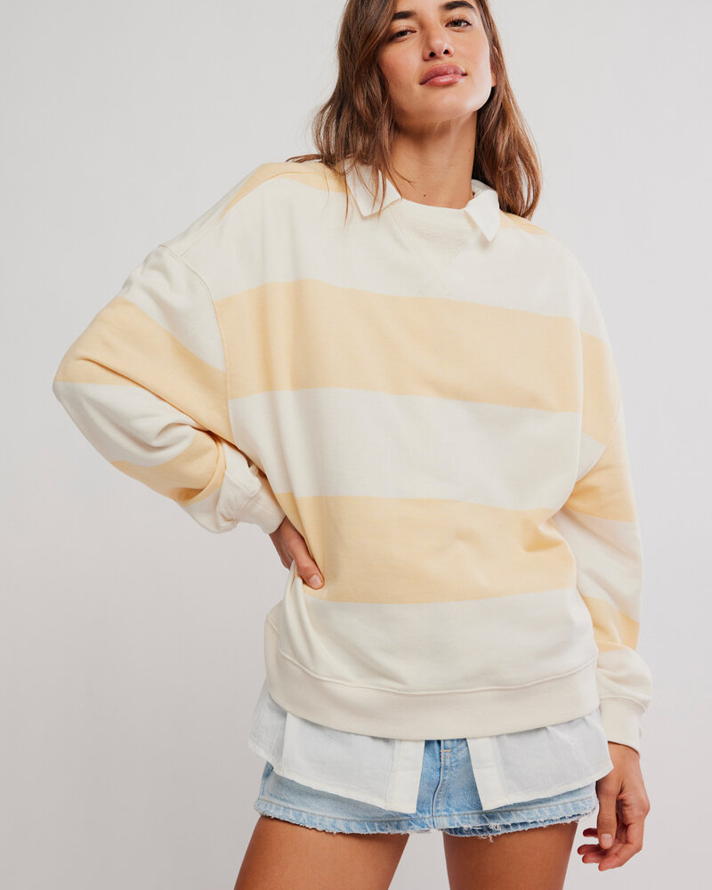 Free People Classic Striped Oversized Crewneck | Apricot